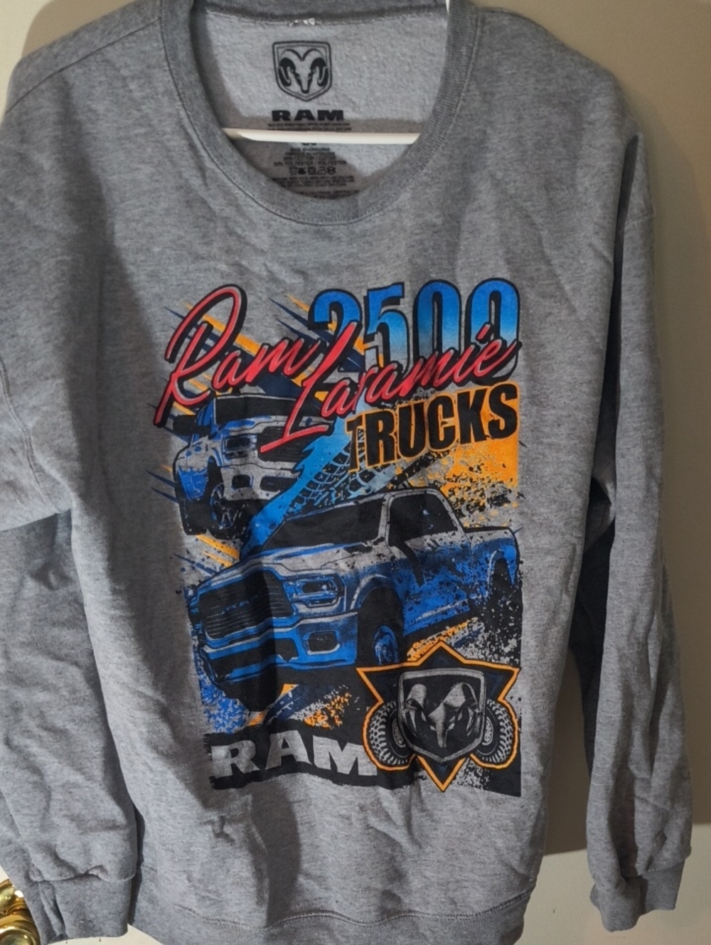 RAM Gray Crewneck Sweatshirt - Ram 2500 Laramie Trucks Graphic